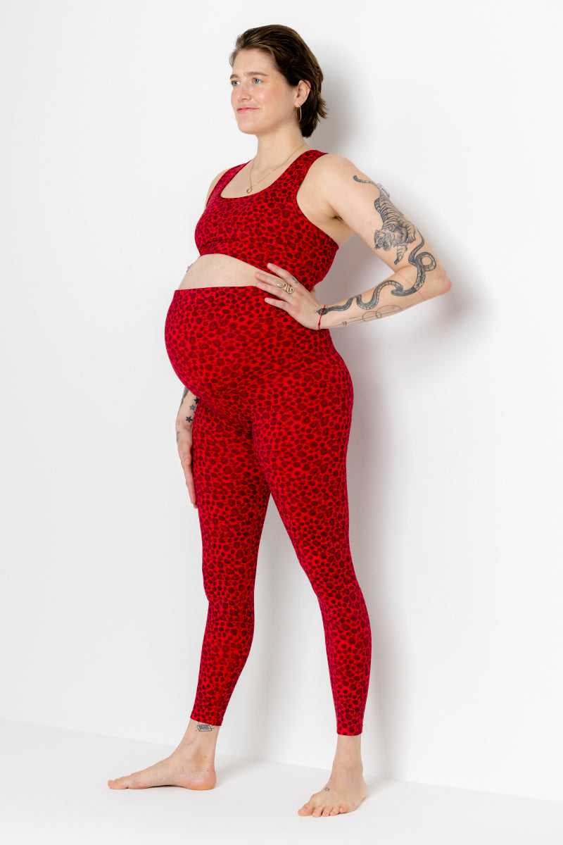 Maternity Leggings Leo Red | Hey Honey Yoga & Active Wear