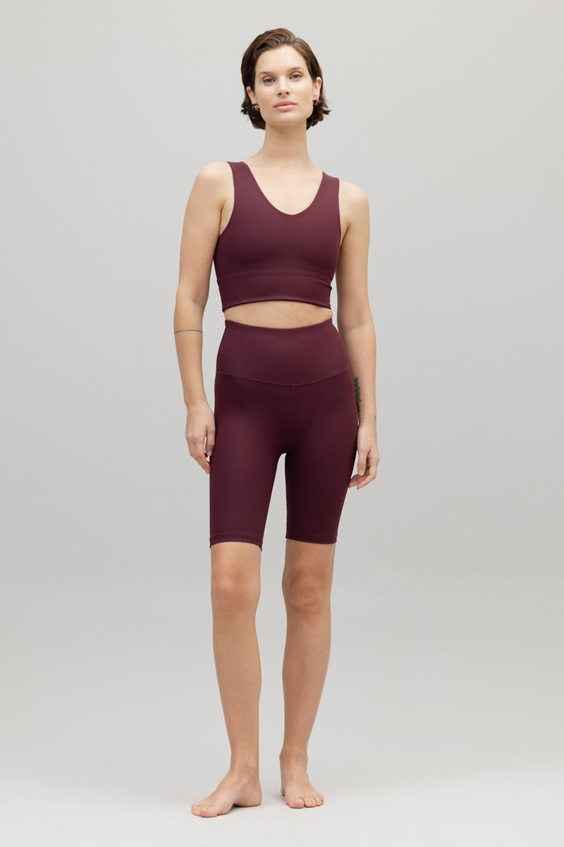 High-Waist Biker Ribbed Wine | Hey Honey & Active Wear