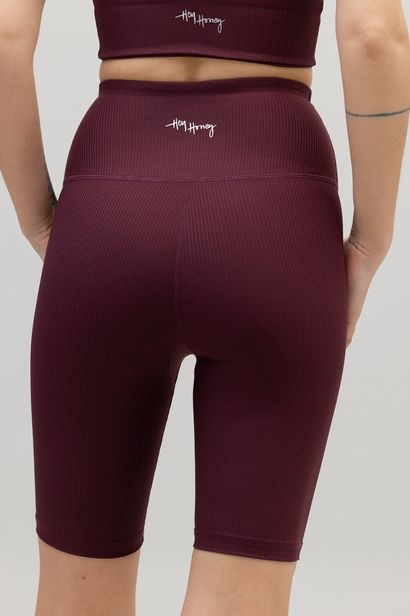 High-Waist Biker Ribbed Wine | Hey Honey & Active Wear