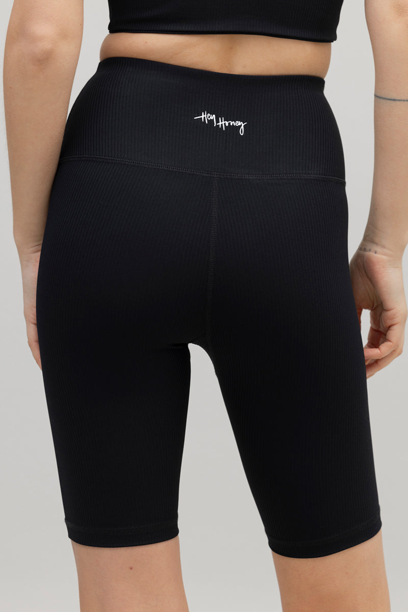 High-Waist Biker Ribbed Black | Hey Honey & Active Wear