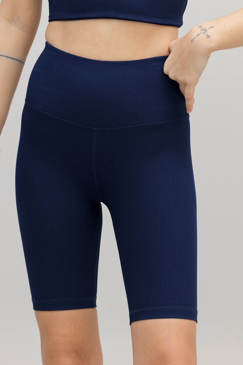 High-Waist Biker Ribbed Blue Depth | Hey Honey & Active Wear